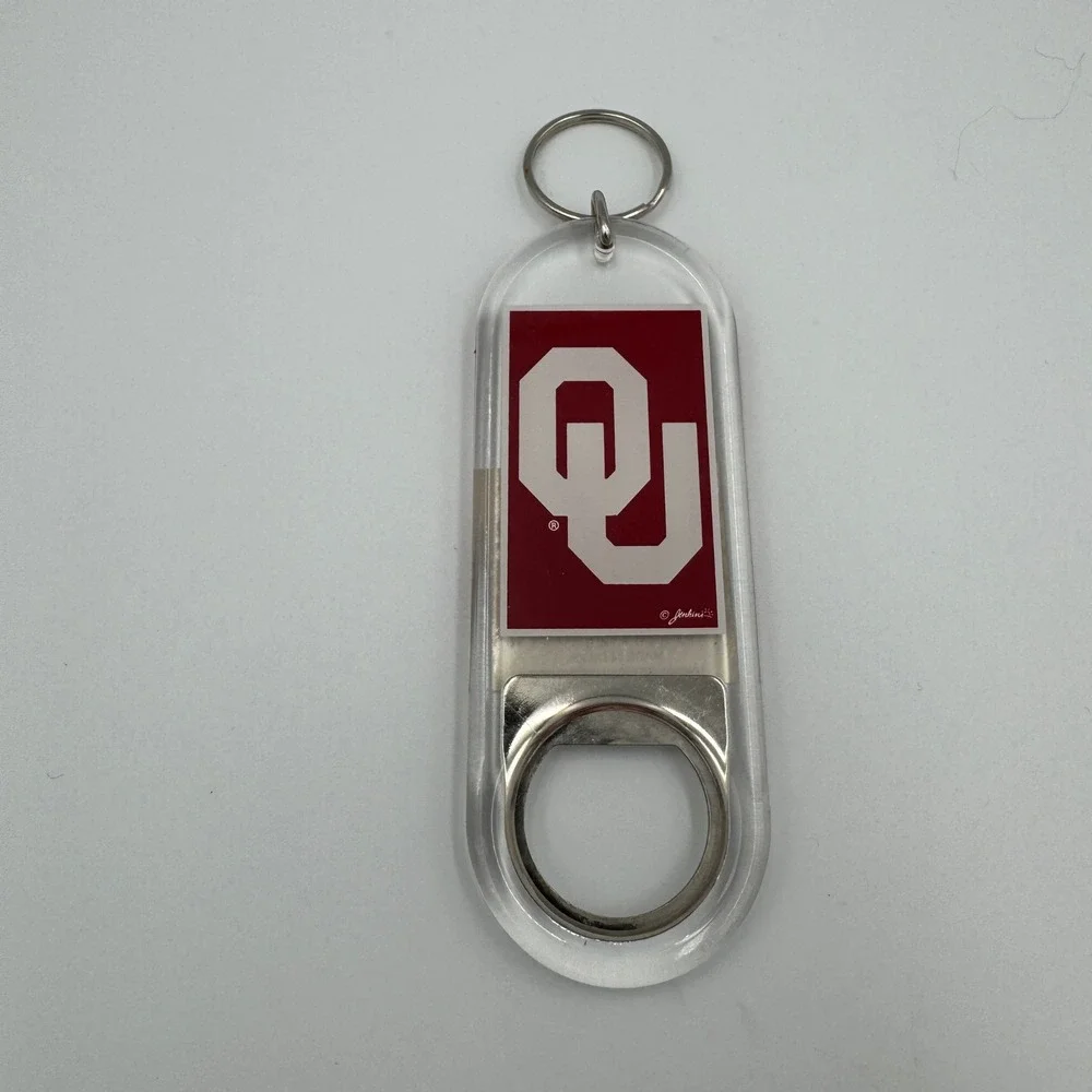 Oklahoma Sooners OU Bottle Opener Keychain Clear Acrylic Jenkins Enterprises‎